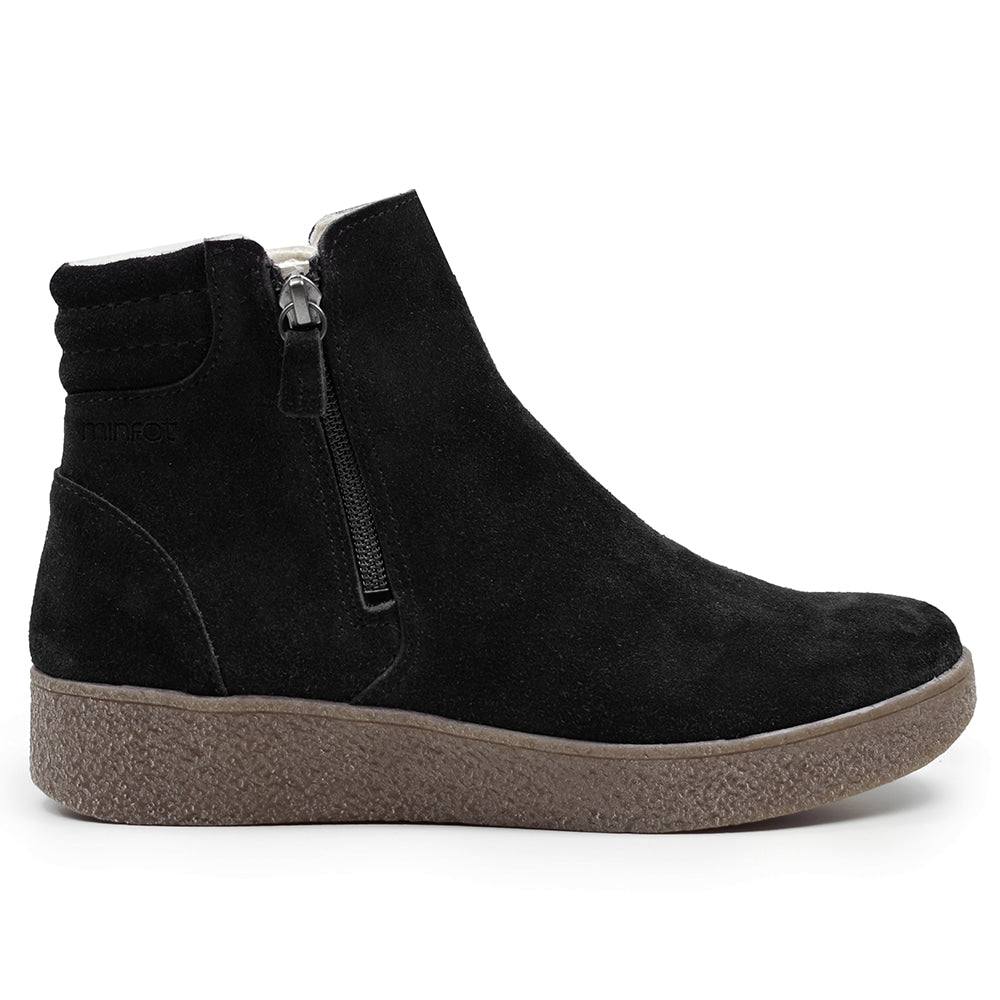 Minfot Vera Boots Dobbel Glidelås Semsket Skinn Svart