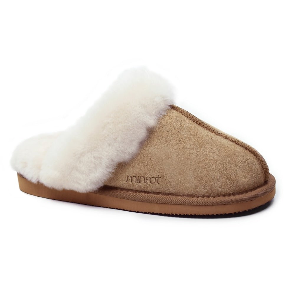 Minfot Saueskinntøfler Slip-on Duved med såle Chestnut