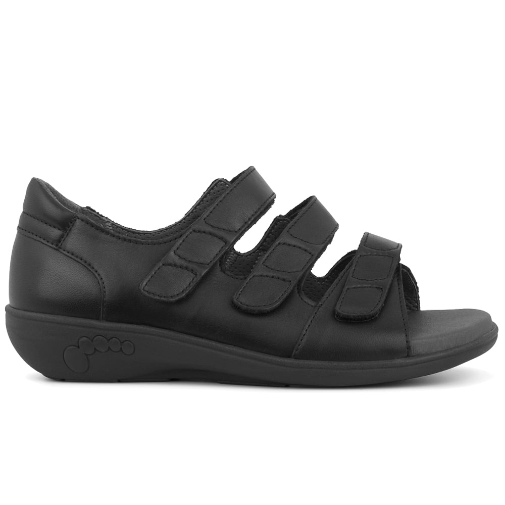 New Feet Astrid Brede Sandaler Hælkappe Borrelås Dame Svart