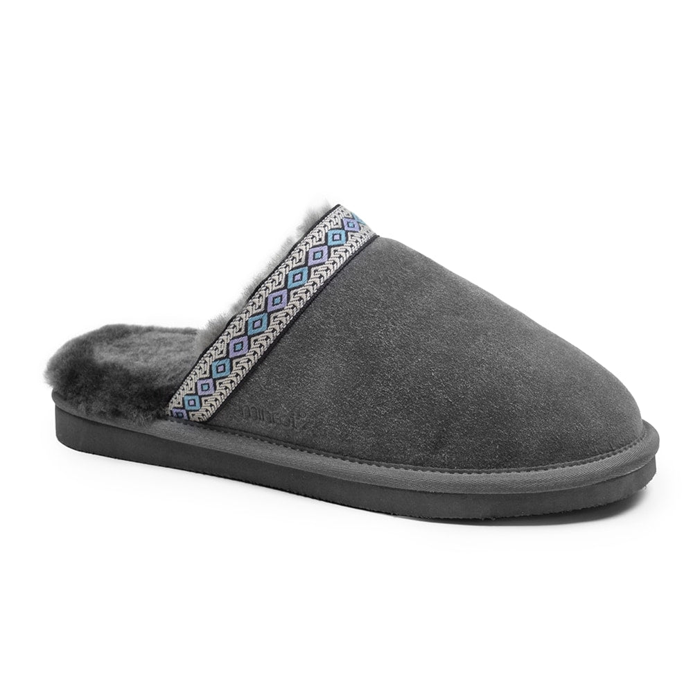 Minfot Saueskintøfler Slip-on Myre med såle Grå