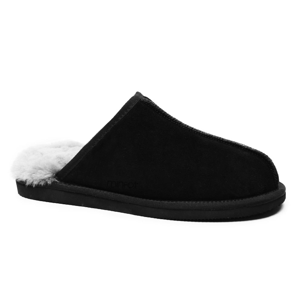 Minfot Saueskinnstøfler Slip-on Orust med sula Svart