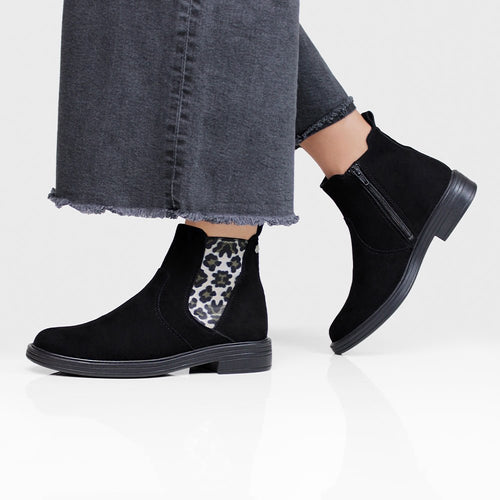 Minfot Bou Chelsea boots med zip Stretch Nubuck Svart Leopard