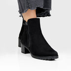 Minfot Rue Boots med klack Dame Dubbelzip Nubuck Svart