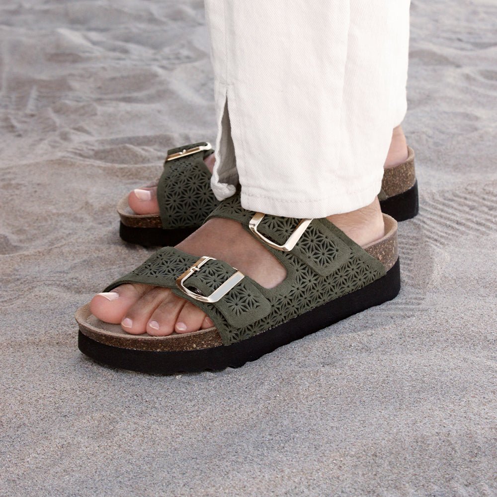Minfot Daisy Sandaler Dame Semsket Skinn Grønn