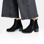 Minfot Rue Boots med klack Dame Dubbelzip Nubuck Svart