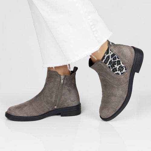 Minfot Bou Chelsea Boots Dame Stretch Nubuck Stone Leopard