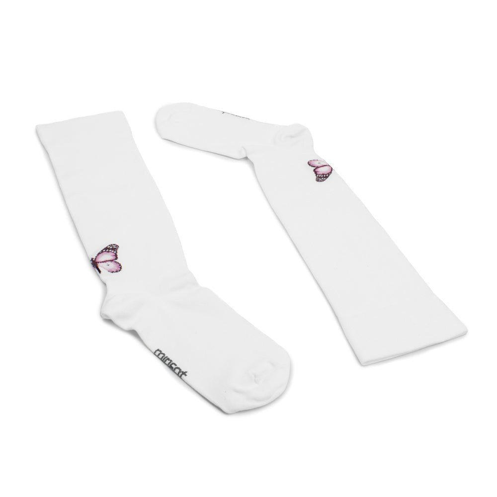 Minfot Flawless Støttestrømper Brede Bambus Sommerfugl Hvit 1-pk