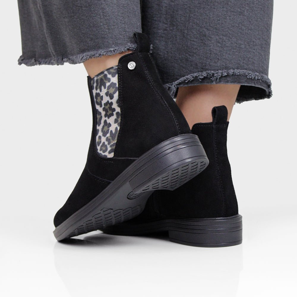 Minfot Bou Chelsea boots med zip Stretch Nubuck Svart Leopard