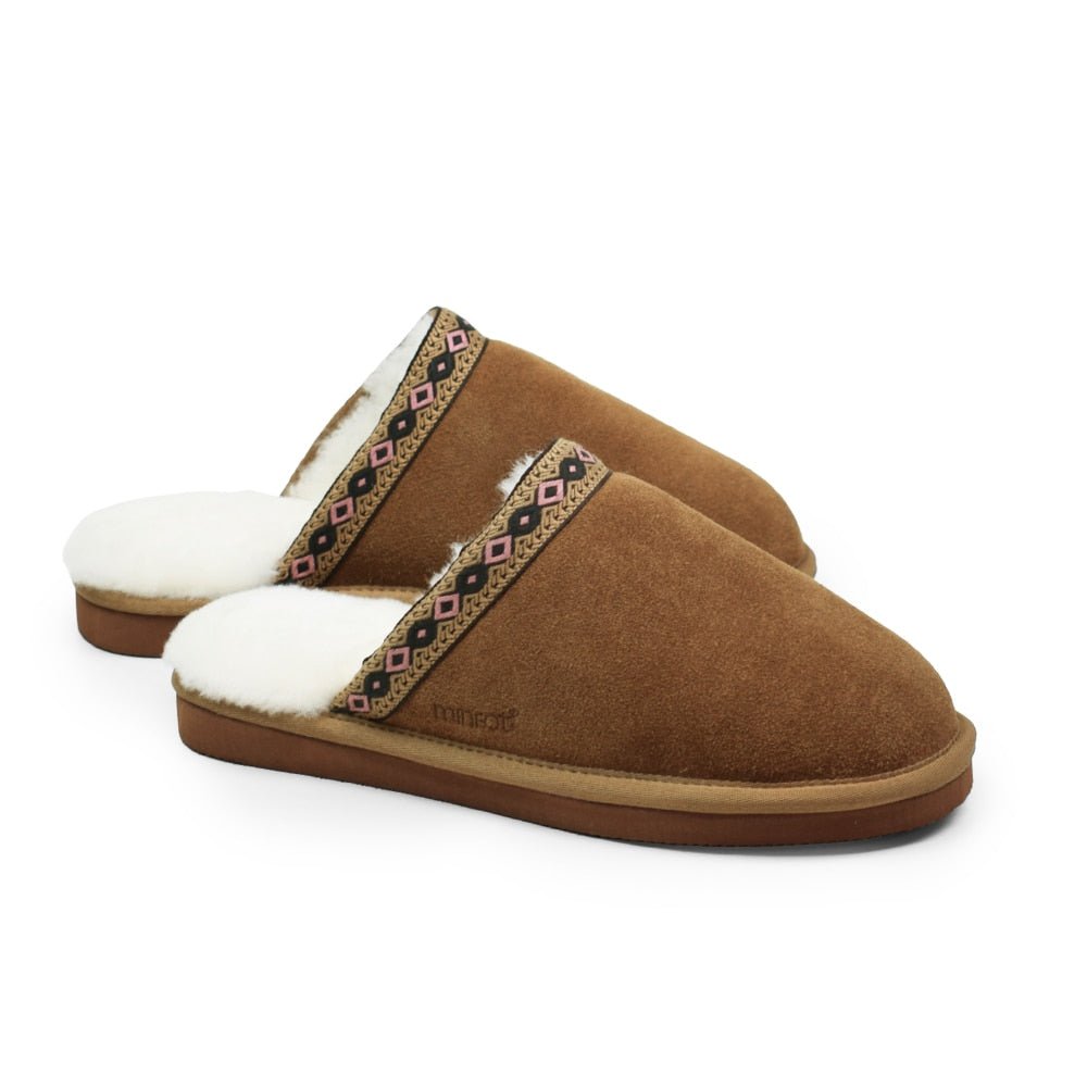 Minfot Saueskintøfler Slip-on Myre med såle Chestnut