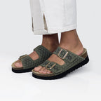 Minfot Daisy Sandaler Dame Semsket Skinn Grønn