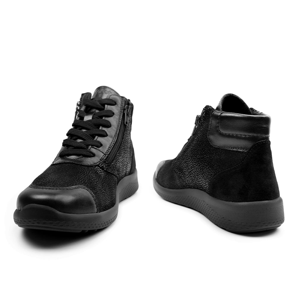 Minfot Way Høy Sneaker Bred Stretch Svart
