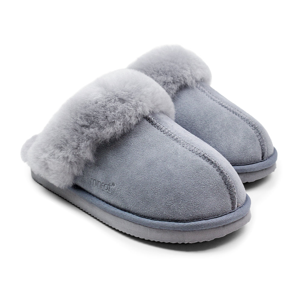 Minfot Saueskinntøfler Slip-on Duved med såle Grå