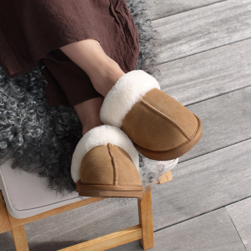 Minfot Saueskinnstøfler Slip-on Duved med såle Chestnut