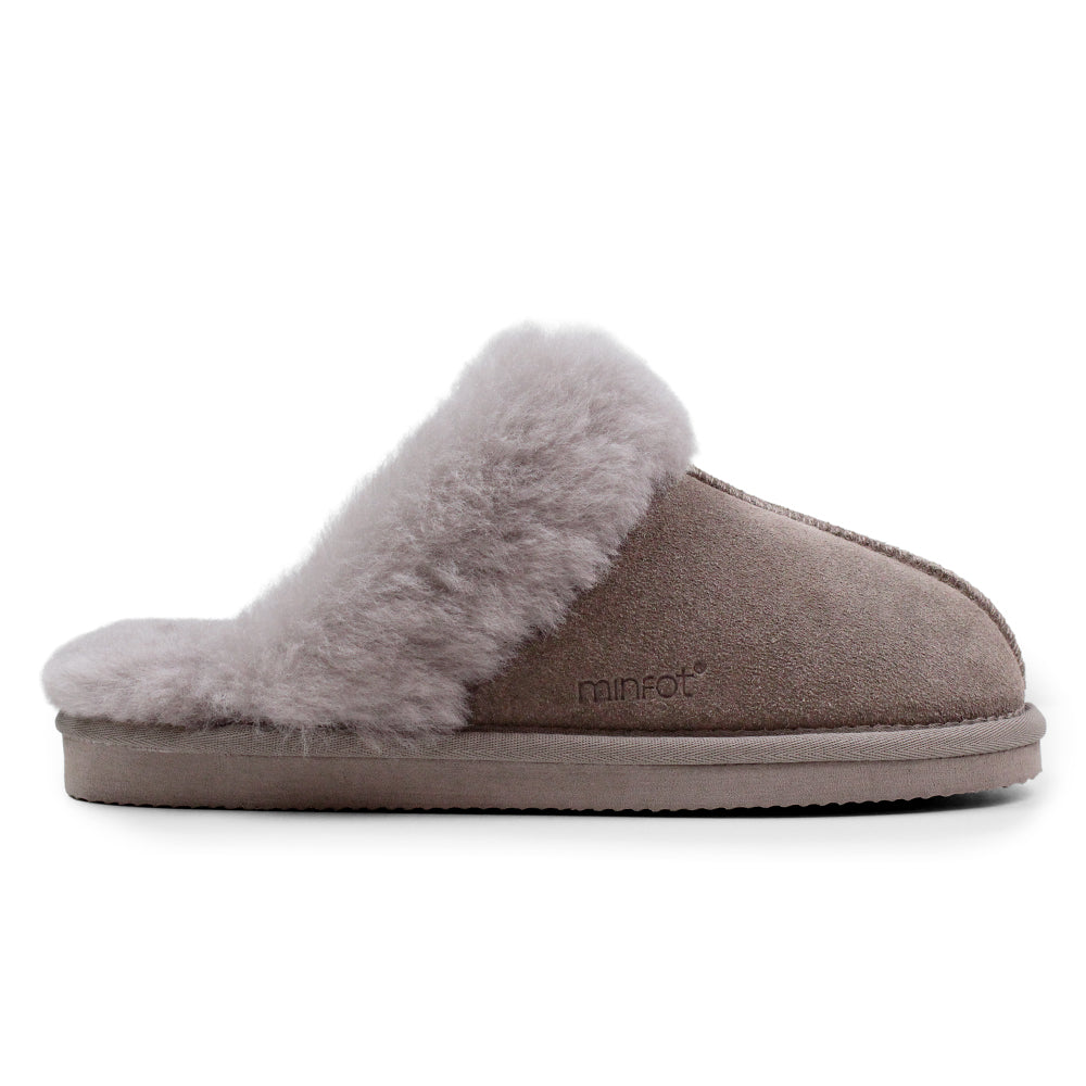 Minfot Saueskinnstøfler Slip-on Duved med såle Stone