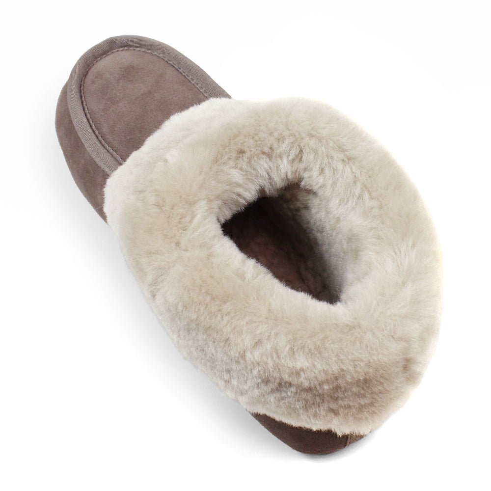 Minfot Saueskinntøfler Sunne Taupe Semsket skinn