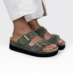 Minfot Daisy Sandaler Dame Semsket Skinn Grønn