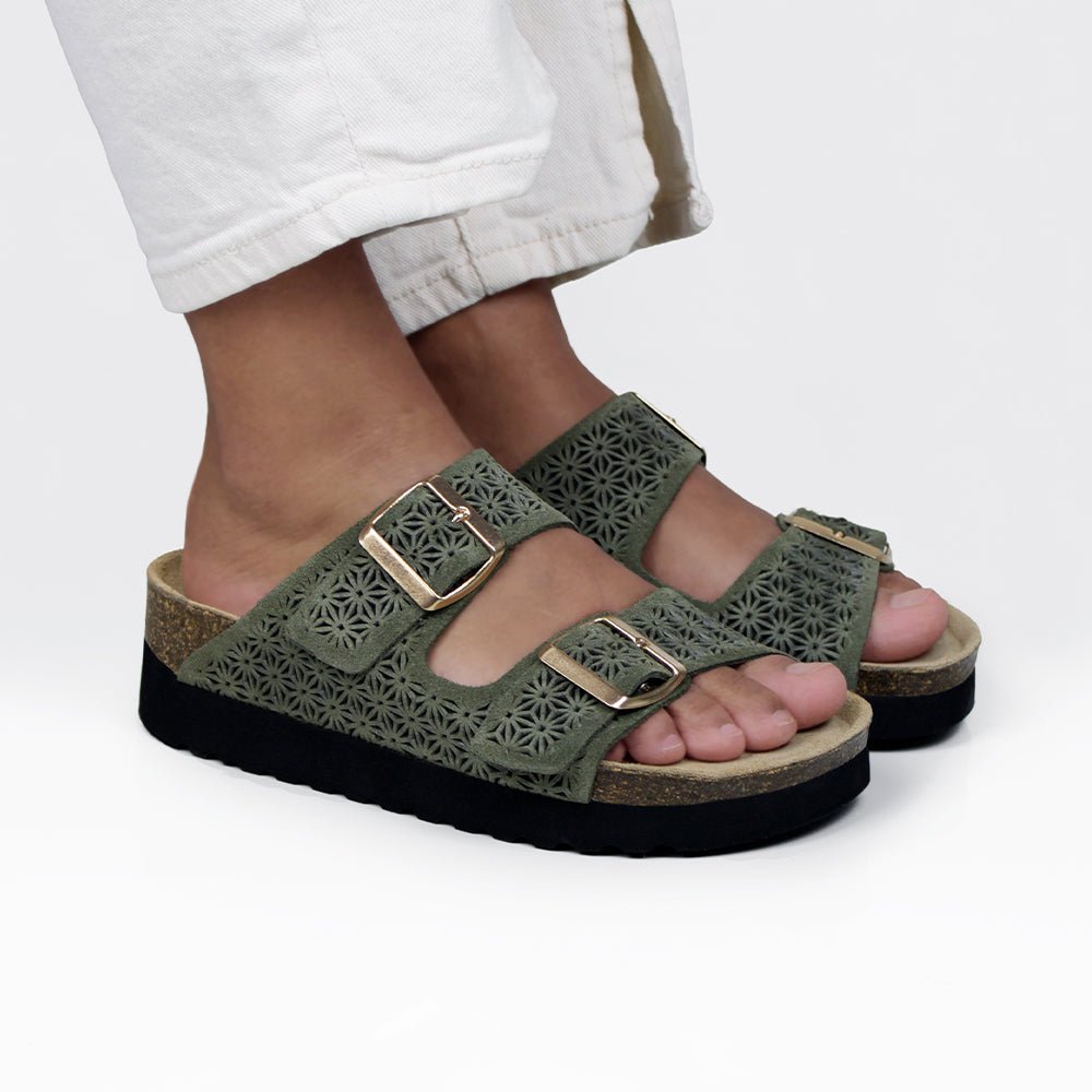 Minfot Daisy Sandaler Dame Semsket Skinn Grønn