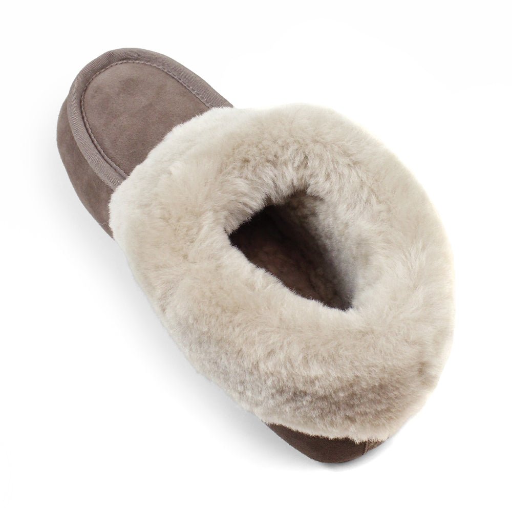 Minfot Saueskinnstøfler Hemse med såle Taupe