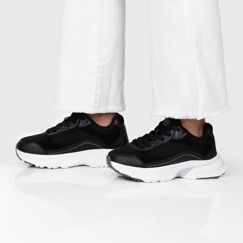 Minfot Joy Sneakers Dame Mesh Semsket skinn Svart Hvit