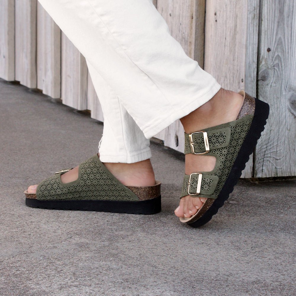 Minfot Daisy Sandaler Dame Semsket Skinn Grønn