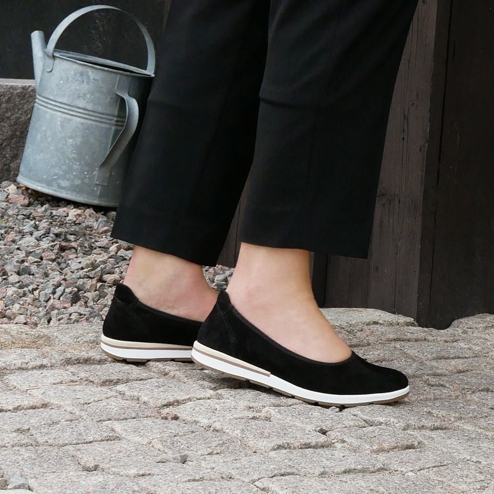 Minfot Ballerinasko Joyce Dame Stretch Nubuck Svart