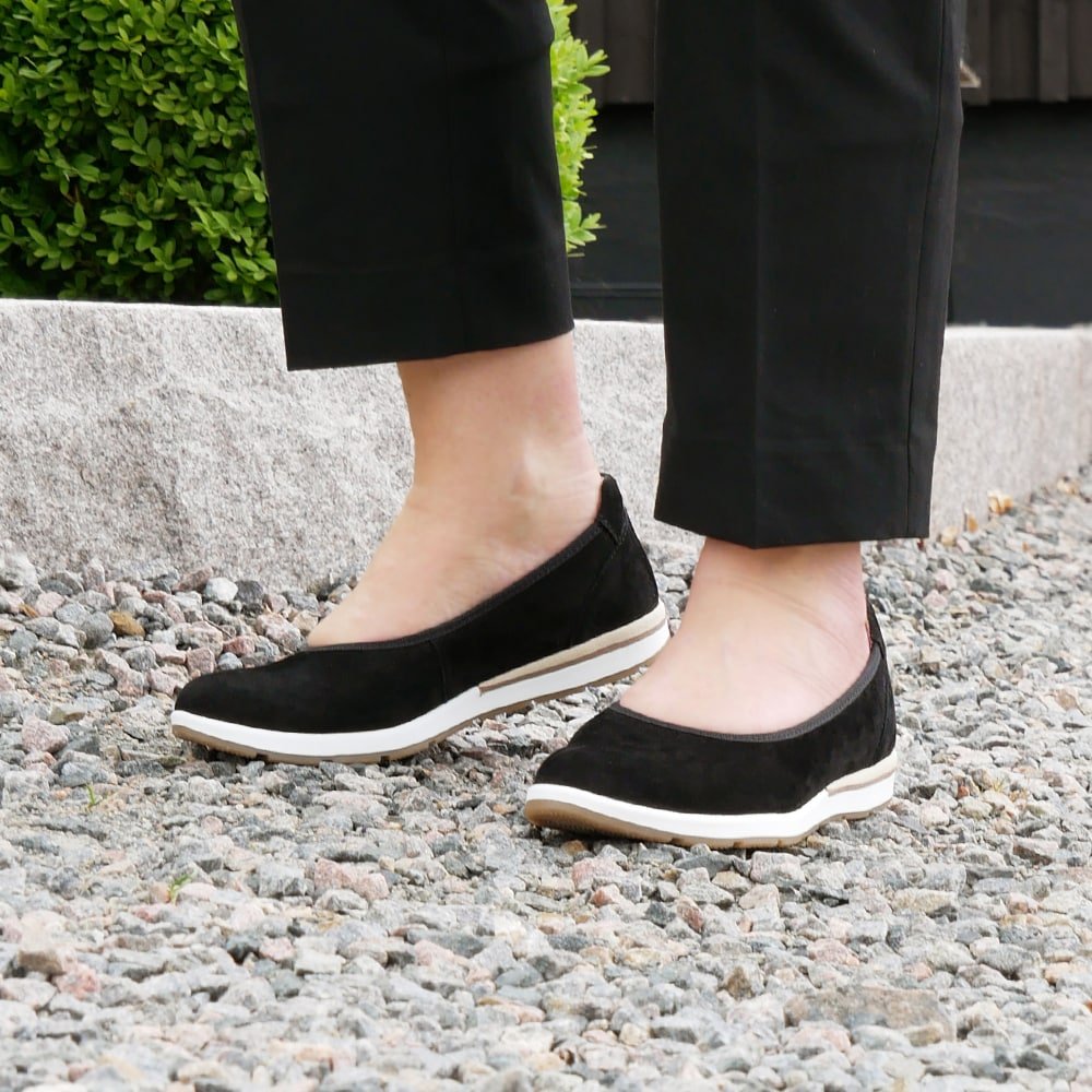 Minfot Ballerinasko Joyce Dame Stretch Nubuck Svart