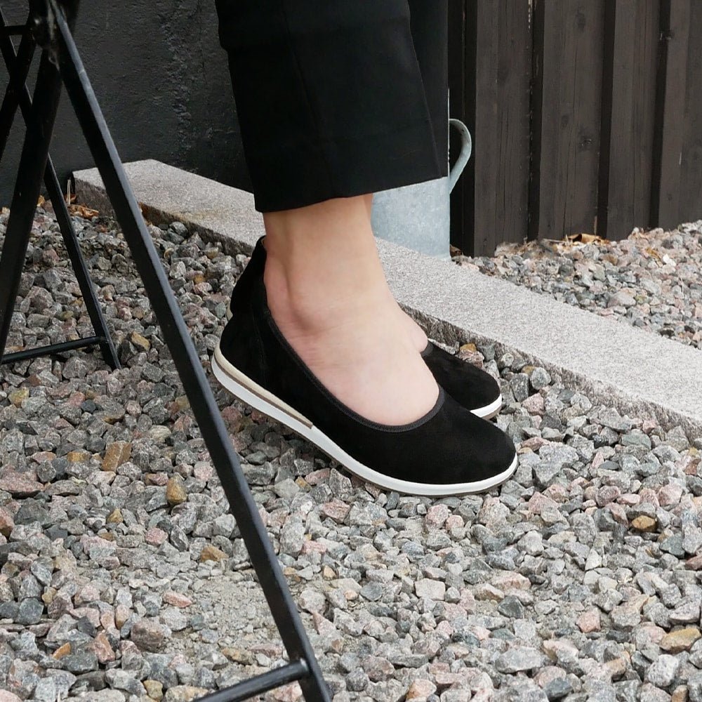 Minfot Ballerinasko Joyce Dame Stretch Nubuck Svart