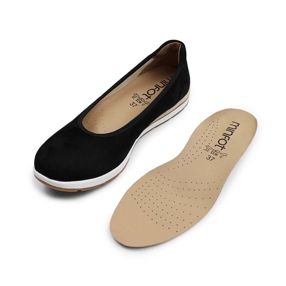 Minfot Ballerinasko Joyce Dame Stretch Nubuck Svart