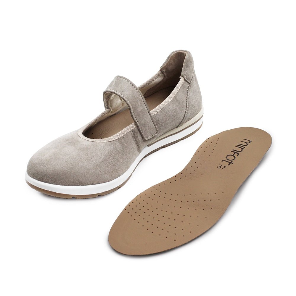 Minfot Ballerinasko med rem Joyce Stretch Nubuck Stone