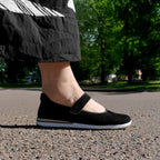 Minfot Ballerinasko med rem Joyce Dame Stretch Nubuck Svart
