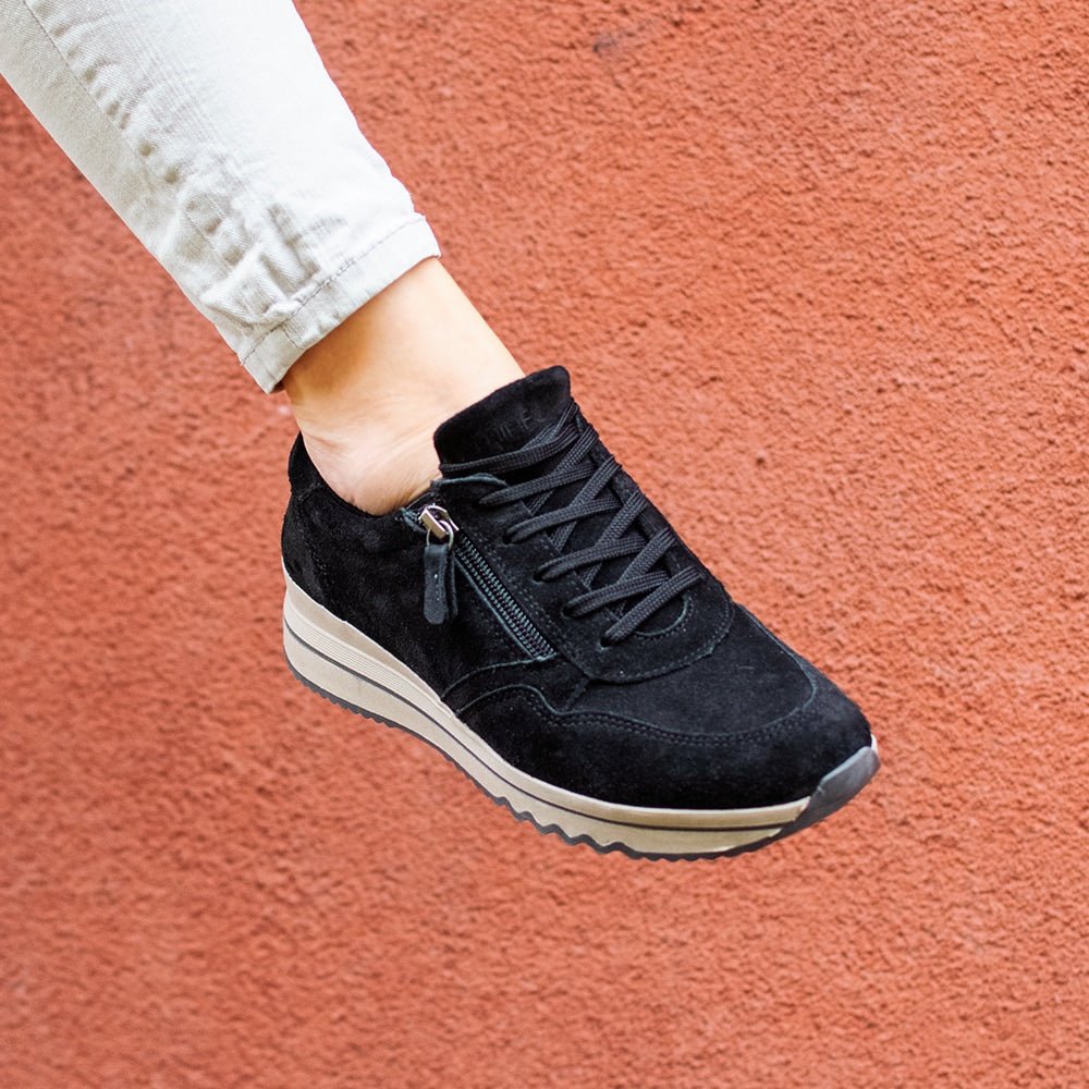 Minfot Cloe Sneaker Dame Glidelås Semsket skinn Svart