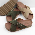 Minfot Cross Sandaler Dame Semsket Skinn Grønn