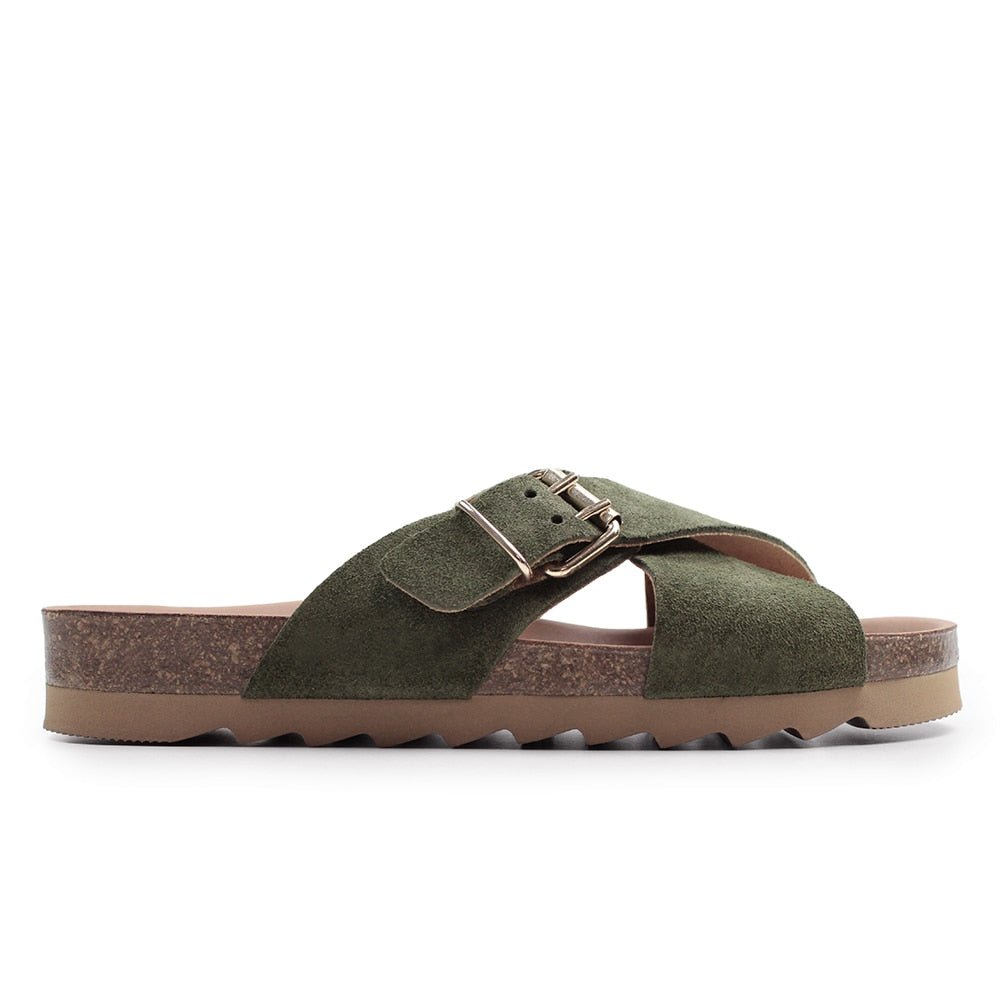 Minfot Cross Sandaler Dame Semsket Skinn Grønn