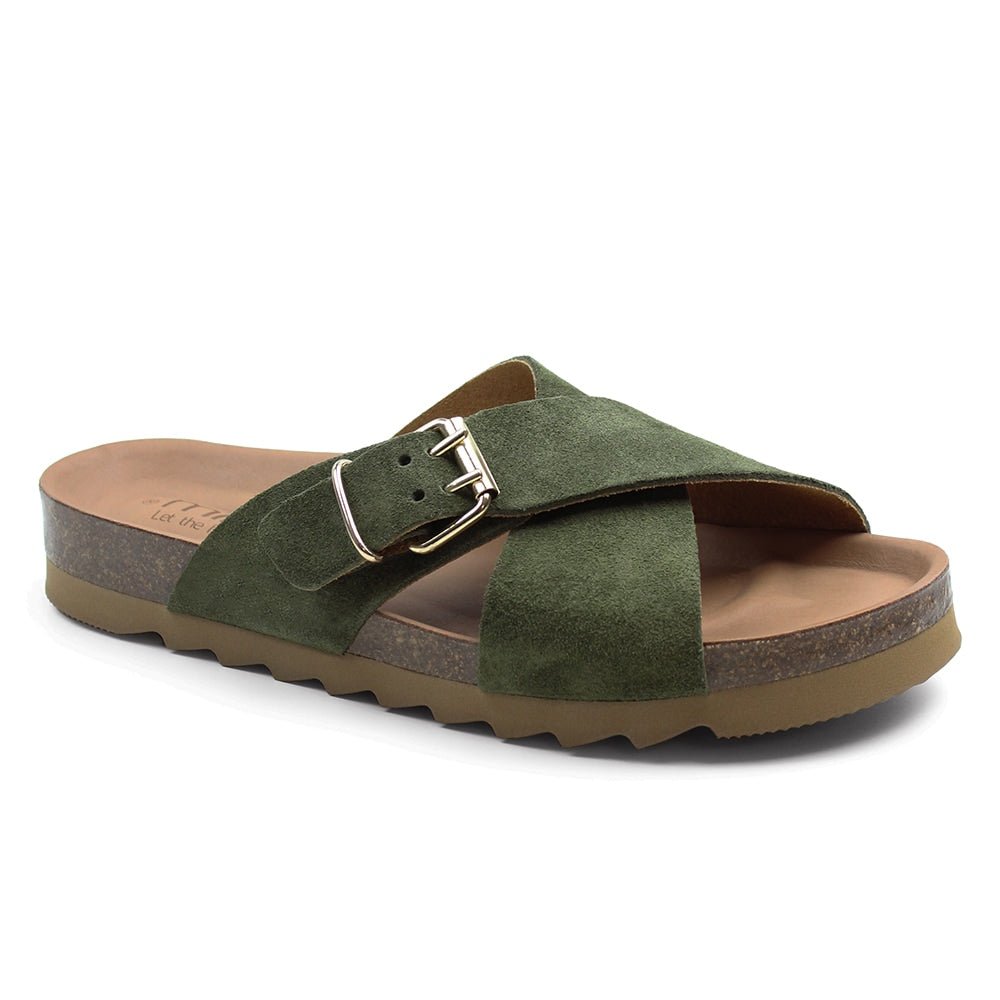 Minfot Cross Sandaler Semsket skinn Grøn