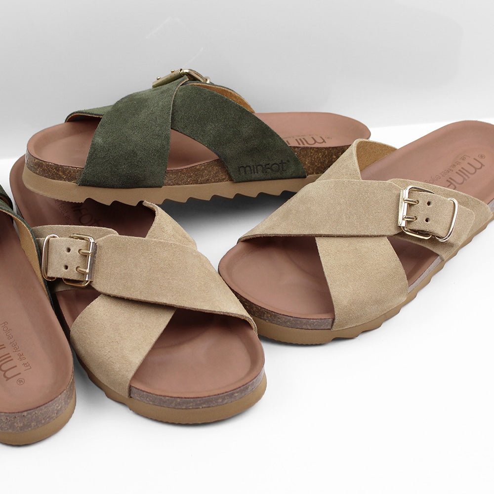Minfot Cross Sandaler Dame Semsket skinn Sand