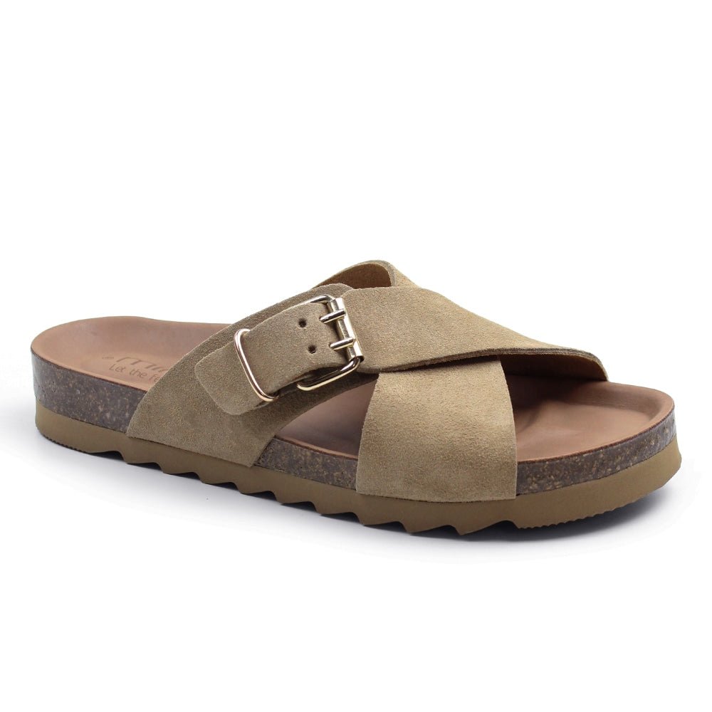 Minfot Cross Sandaler Dame Semsket skinn Sand