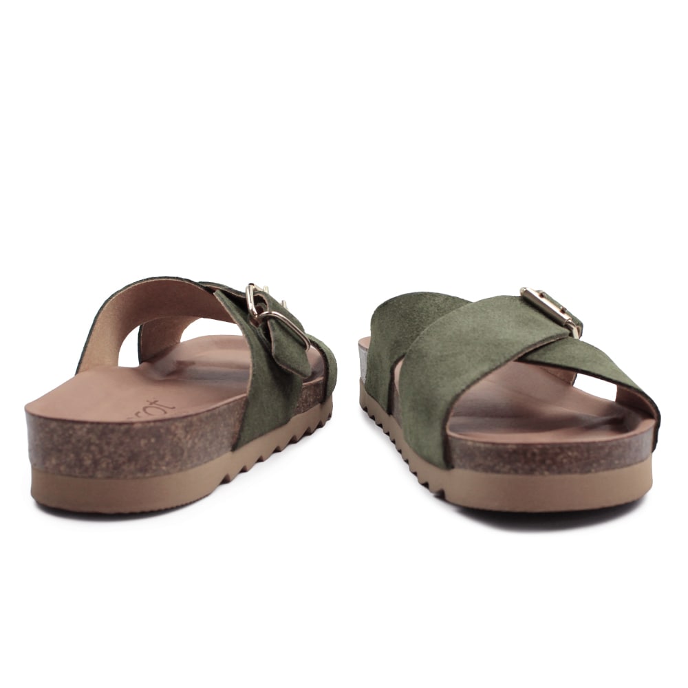 Minfot Cross Sandaler Dame Semsket Skinn Grønn