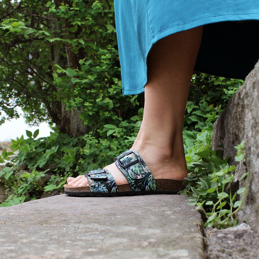 Minfot Softstep Sandaler Dame Biosandal 2-remmer Tropical Glow Svart