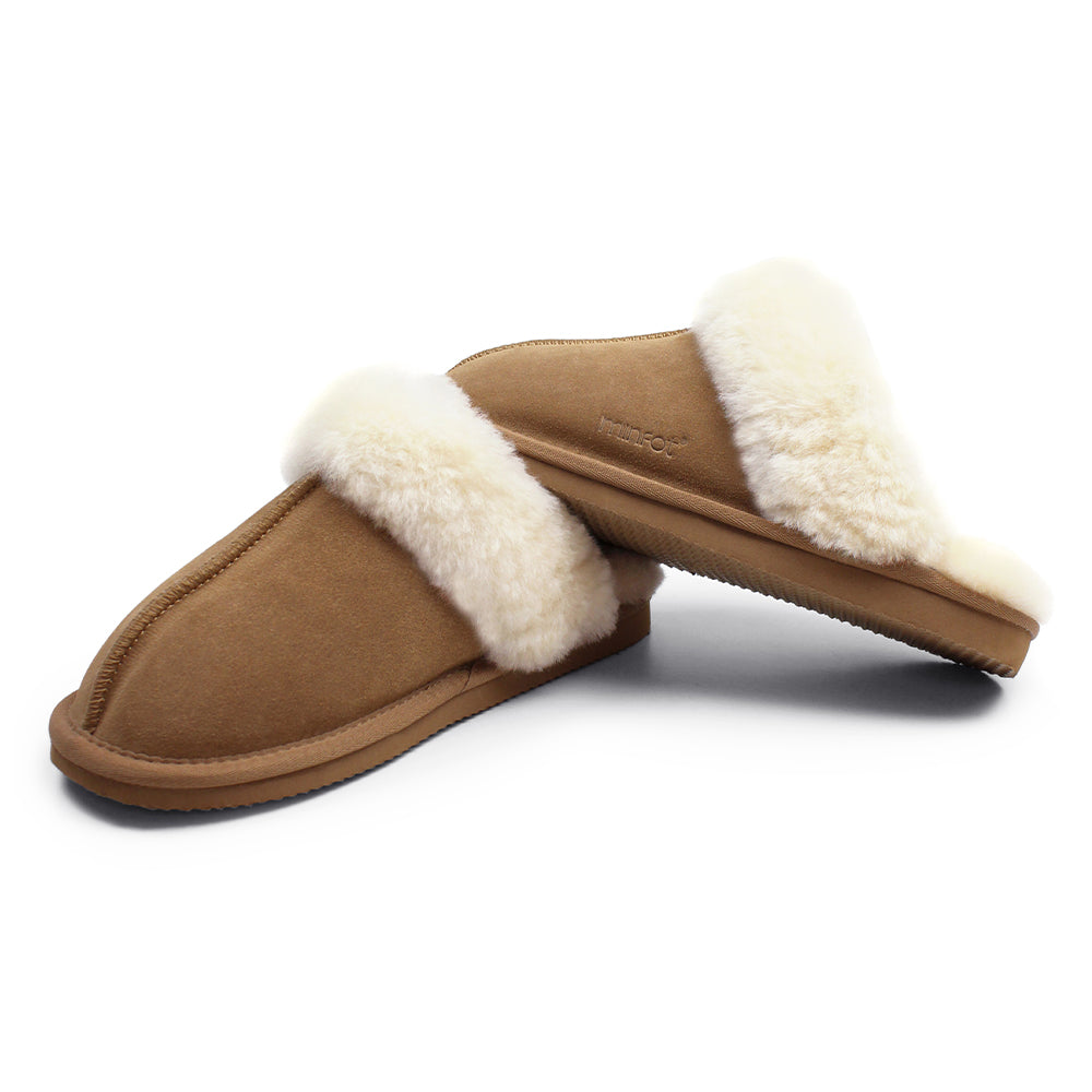 Minfot Saueskinnstøfler Slip-on Duved med såle Chestnut