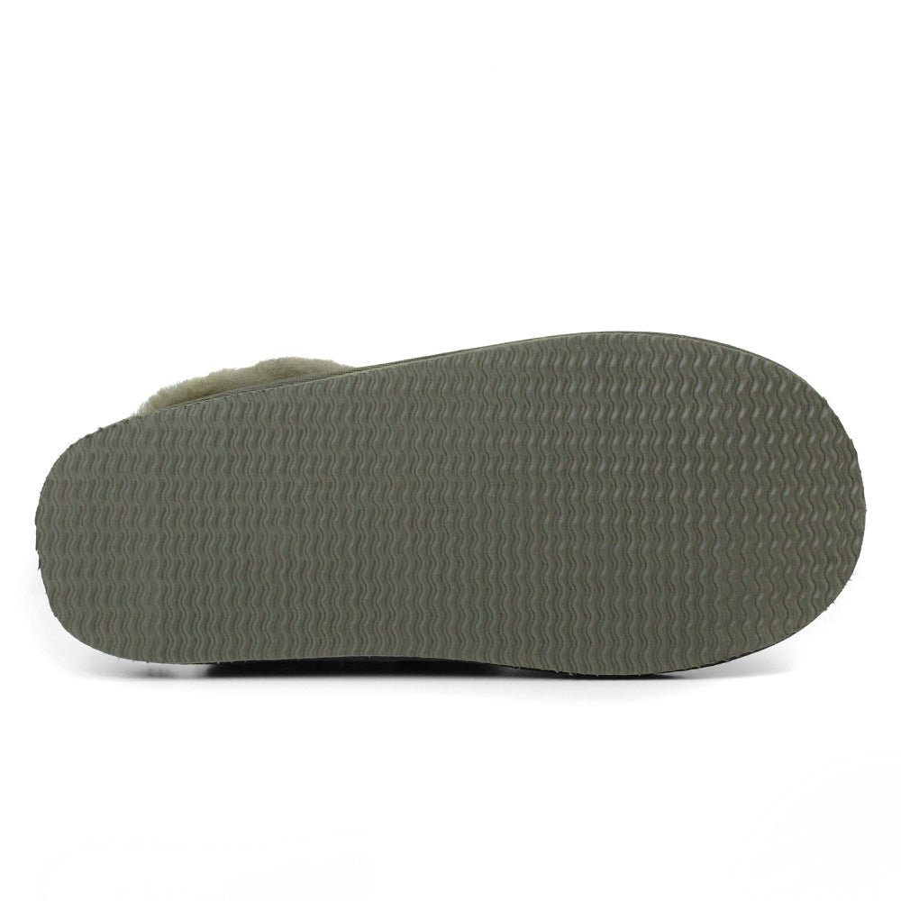 Produktbild 6 - Minfot Fårskinnstofflor Slip-on Duved med sula Mörk Olivgrön