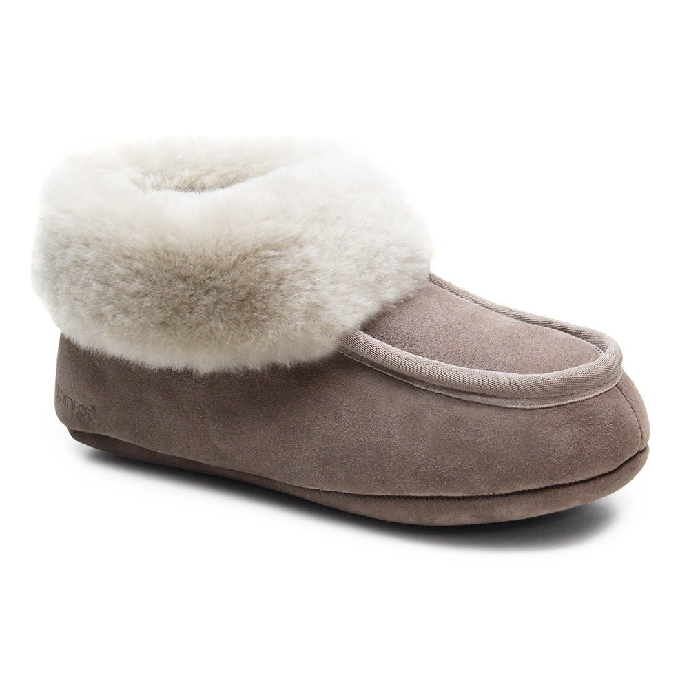 Minfot Saueskinntøfler Sunne Taupe Semsket skinn