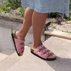 Minfot Lo Biosandaler Dame Semsket Skinn Anatomisk 3-remmer Rosa