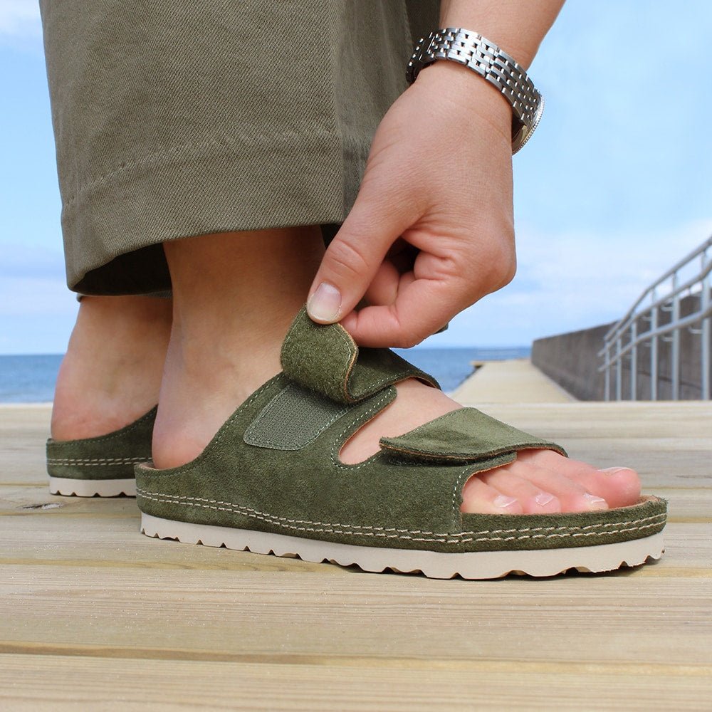 Minfot Luma Sandaler Borrelås Semsket skinn Grøn