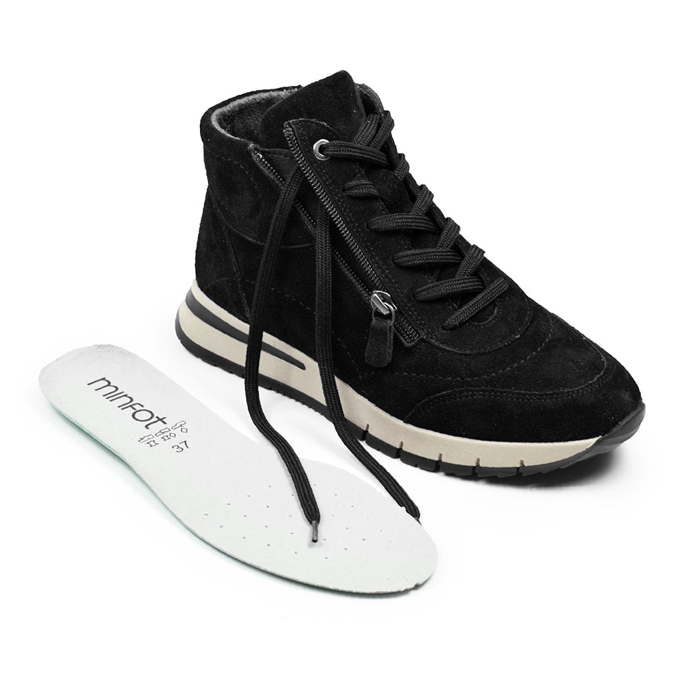 Minfot Luna Høy Sneaker Semsket skinn Svart