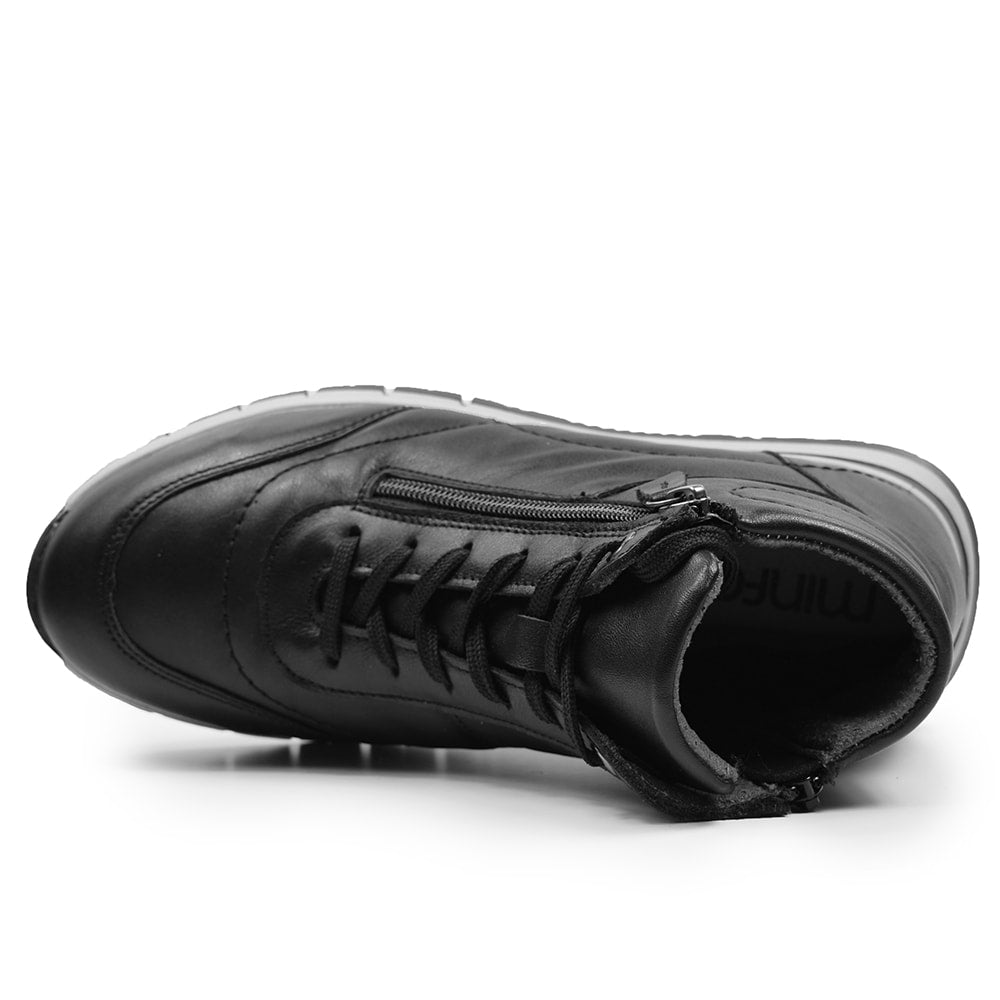 Minfot Pim Høy Sneaker Dame Bred Skinn Svart