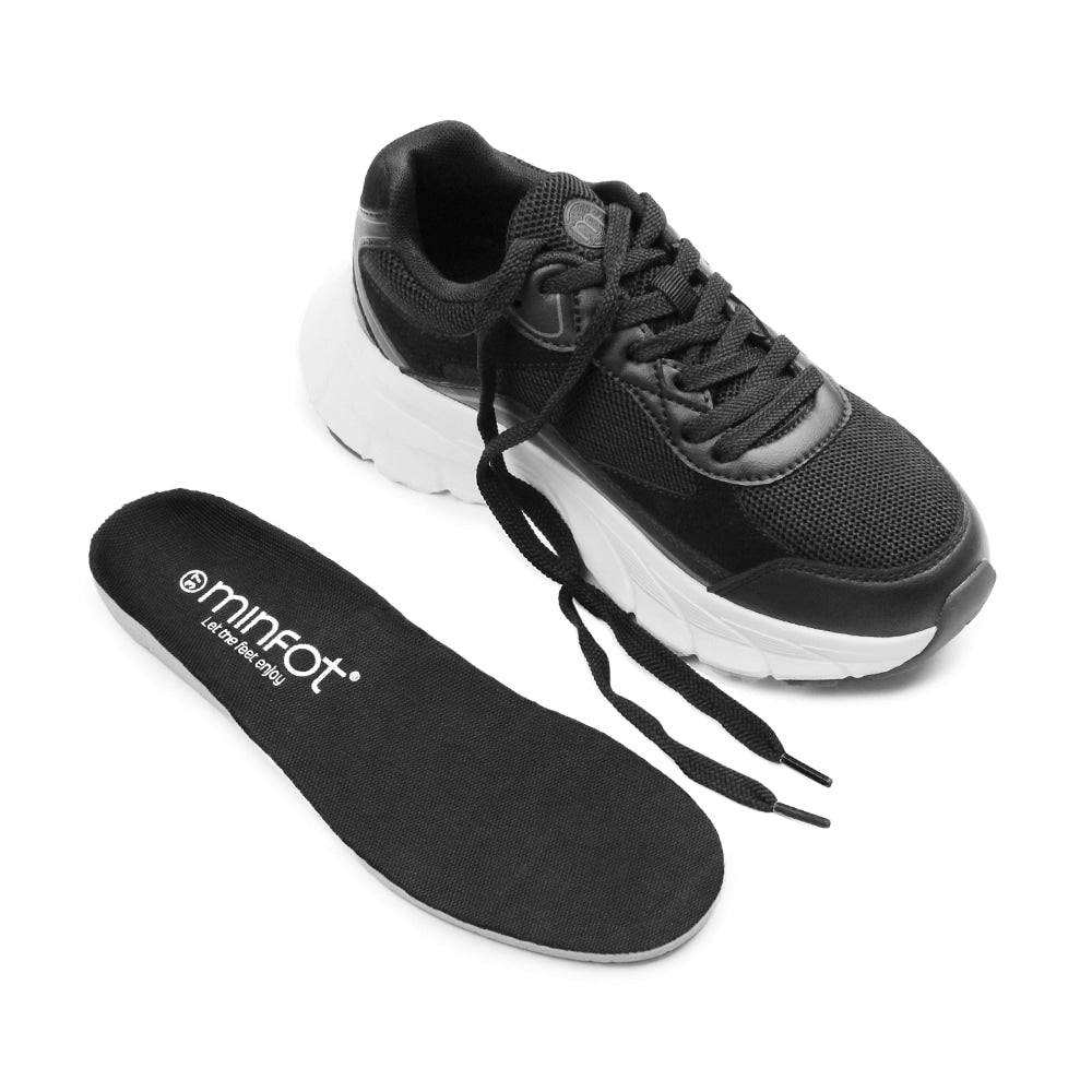 Minfot Joy Sneakers Dame Mesh Semsket skinn Svart Hvit