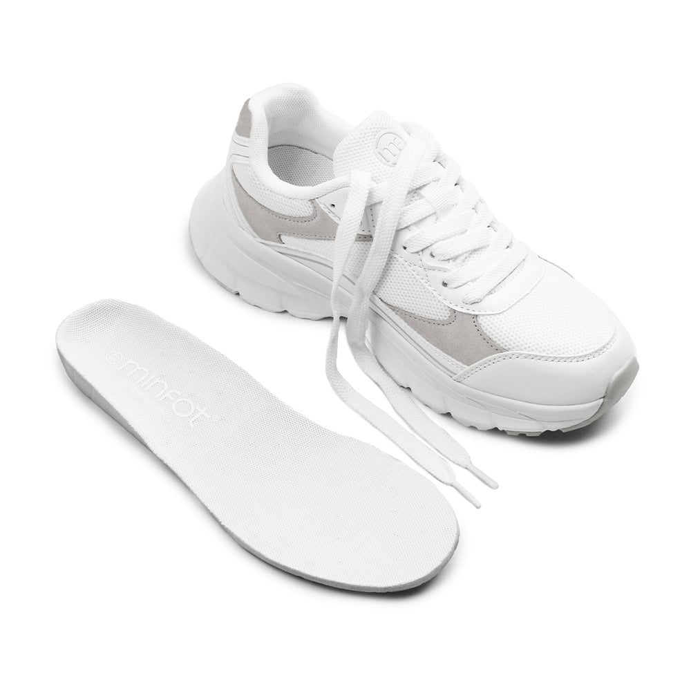 Minfot Joy Sneakers Dame Mesh Semsket skinn Hvit