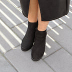 Minfot Rue Boots med klack Dame Dubbelzip Nubuck Svart