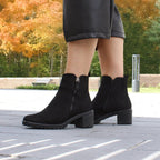 Minfot Rue Boots med klack Dame Dubbelzip Nubuck Svart