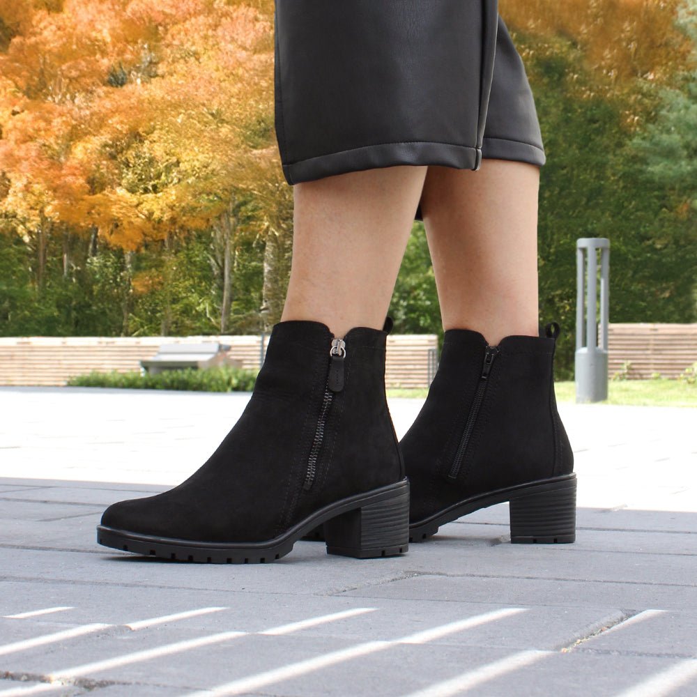 Minfot Rue Boots med klack Dame Dubbelzip Nubuck Svart